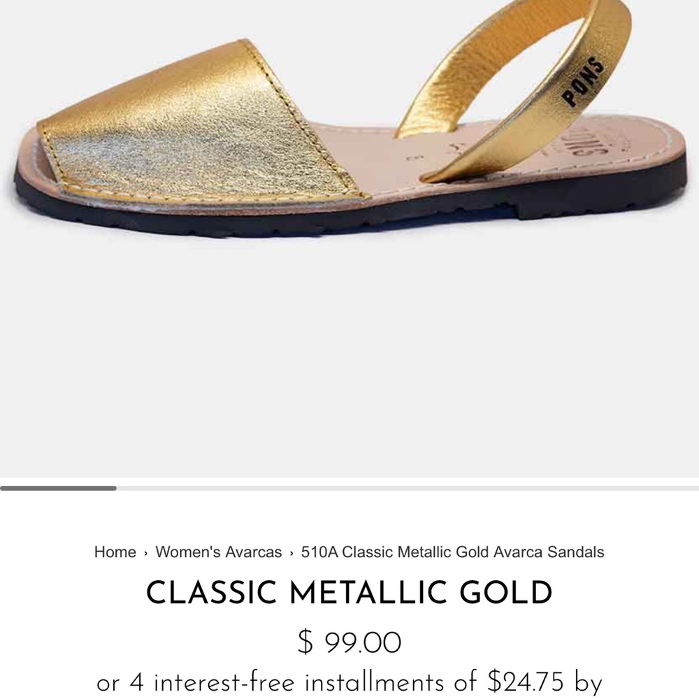 Pons Metallic Gold Avarca Sandals